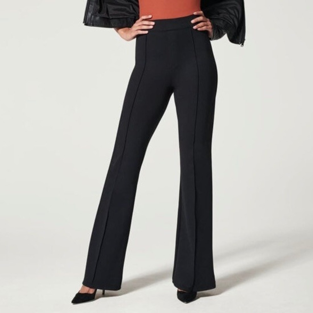Spanx The Perfect Pant Hi-Rise Flare Black Ponte Trousers L/G Tall Tummy Control